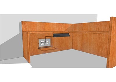 Wall outlet access door in open position