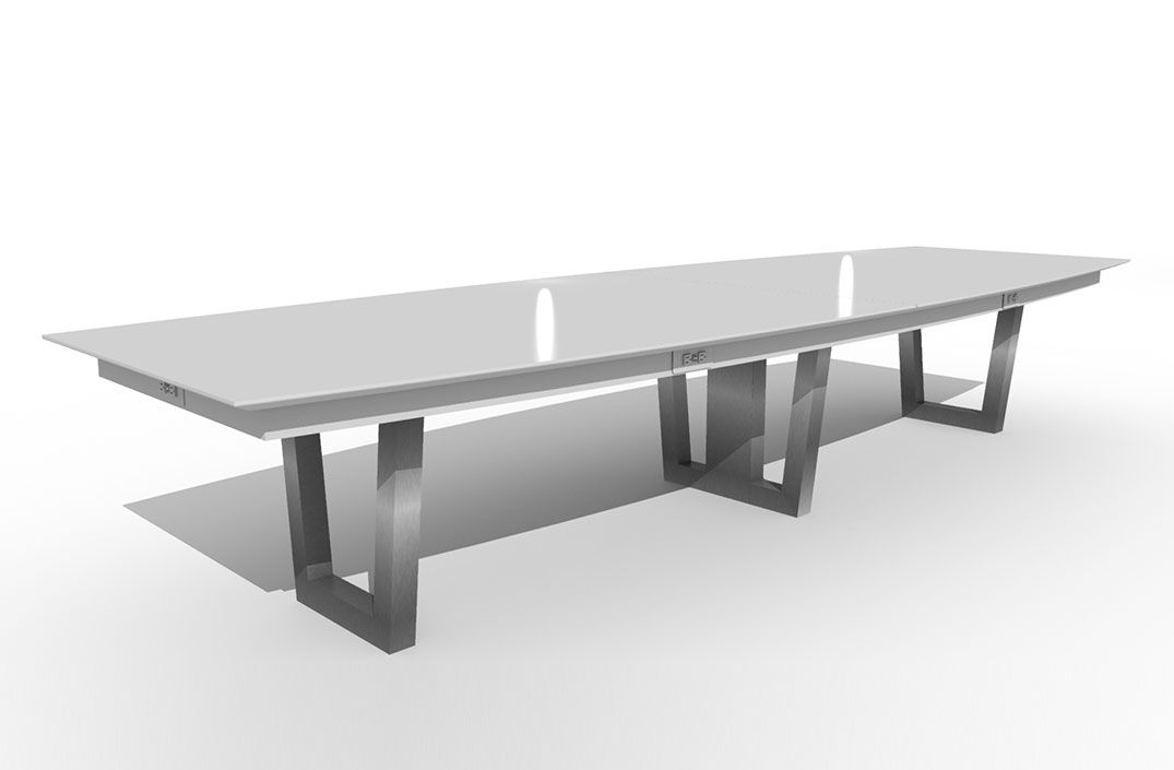 Tectoid Conference Table, Back-Painted Glass, Wire Management, Power in Table Apron